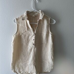 Sleeveless Cream Button-Up Top